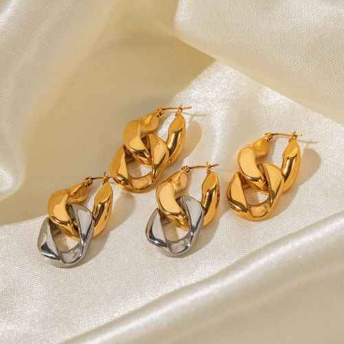 18K Gold Plated Bold Chain Duo Tone Hoop Earrings | JDE684