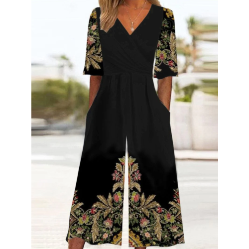 Jersey Loose Casual Cross Neck Jumpsuit