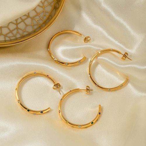 18K Gold Plated Minimal Diamond C Hoop Earrings | JDE904