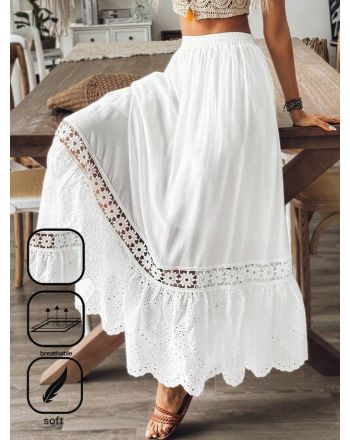 Casual Embroidery Loose Lace Skirt