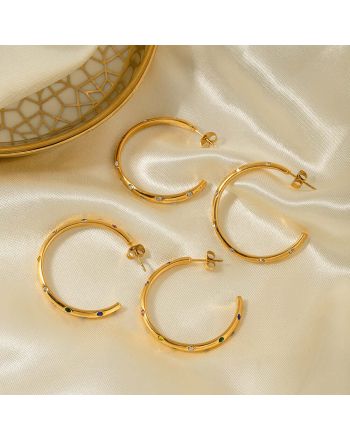 18K Gold Plated Minimal Diamond C Hoop Earrings | JDE904